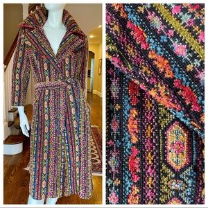 Pending Vintage upholstery carpet coat floral  S/M trench EUC rainbow